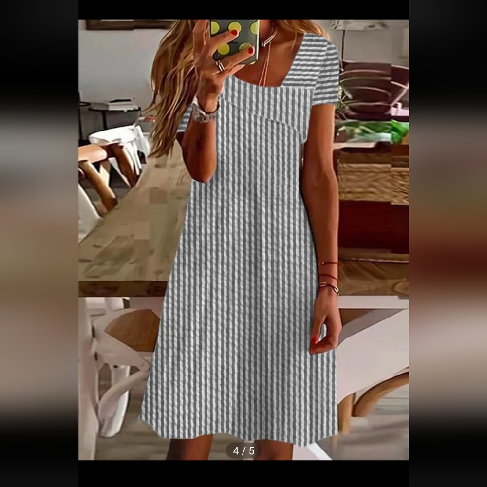 NWT Zolucky Cotton Asymmetrical Casual Dress Blue & White Stripe Small(5)